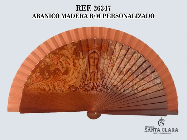REF. 26347 - ABANICO MADERA MARRÓN PERSONALIZADO