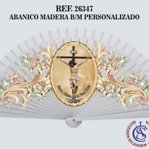 REF. 26347 - ABANICO MADERA BLANCO DISEÑO PERSONALIZADO