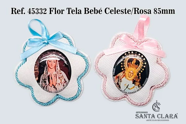 REF. 45332 - FLOR TELA BEBÉ CEL/ROSA 85MM