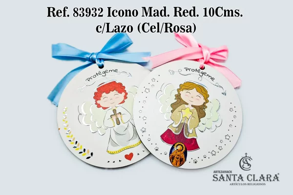 REF. 83932 - ICONO MAD. RED. 10 CMS. C/LAZO CEL/ROSA