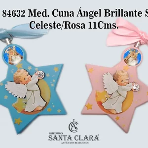 REF. 84632 - MED. CUNA ÁNGEL BRILLANTE STAR 11CMS. CEL/ROSA