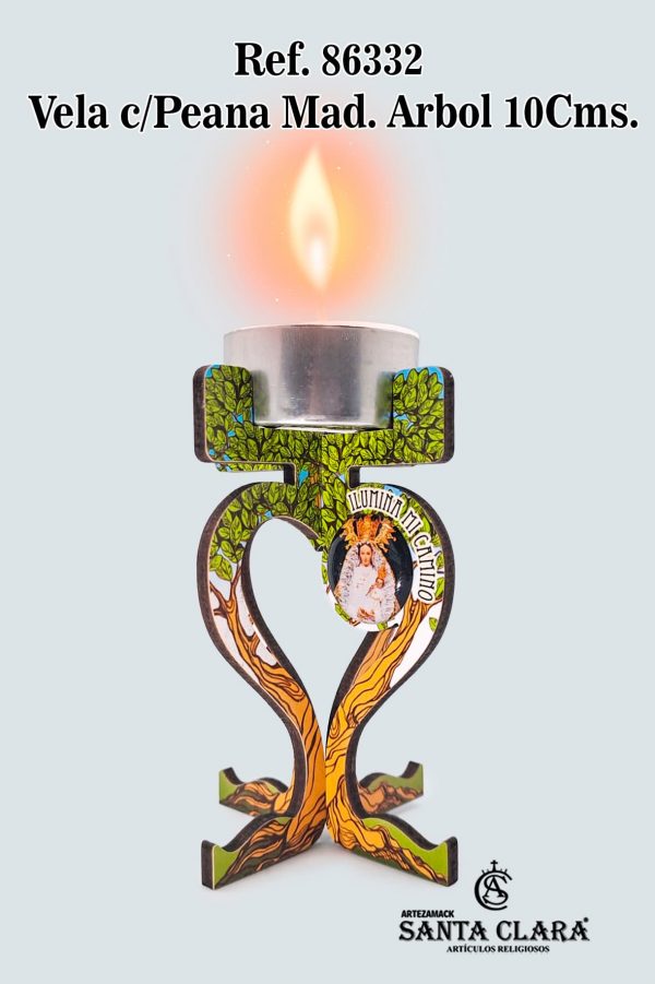 REF. 86332 - VELA CON PEANA MADERA ÁRBOL 10CMS.