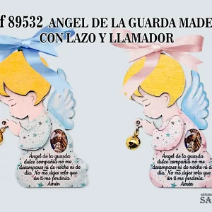 REF. 89532 - ANGEL DE LA GUARDA MADERA CON LLAMADOR Y LAZO CEL/ROSA