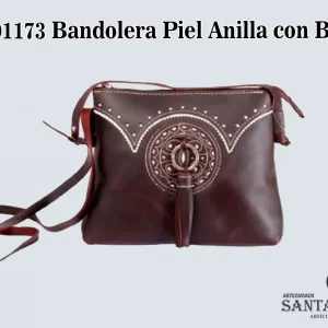 REF. 01173 - BANDOLERA PIEL ANILLA C/BORLÓN