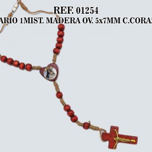 REF. 01254 - ROSARIO 1MIST. MADERA OV. 5x7MM C.CORAZÓN
