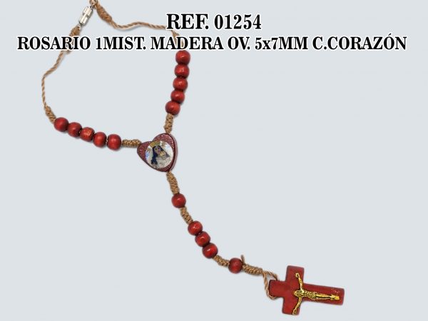 REF. 01254 - ROSARIO 1MIST. MADERA OV. 5x7MM C.CORAZÓN