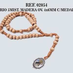 REF. 02054 - ROSARIO 5MIST. MADERA OV. 4x6MM CON MEDALLITA