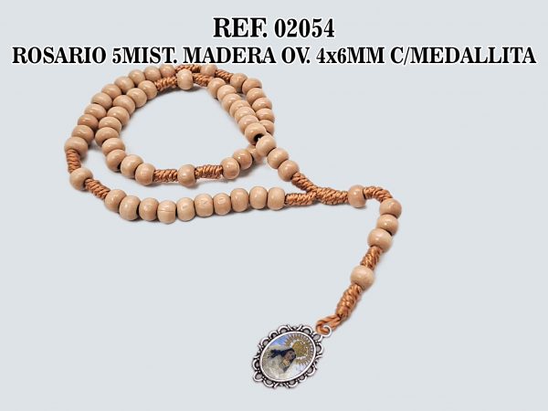 REF. 02054 - ROSARIO 5MIST. MADERA OV. 4x6MM CON MEDALLITA