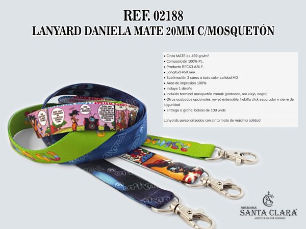 REF. 02188 - LANYARD DANIELA MATE 20MM CON MOSQUETÓN