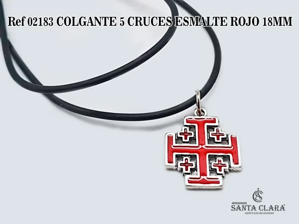 02183 COLGANTE 5 CRUCES ESMALTE ROJO 18MM