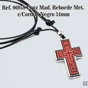 06958 Cruz Mad. Reborde Met. Con Cordón Negro 34mm