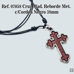 07058 Cruz Mad. Reborde Met. Con Cordón Negro 38mm