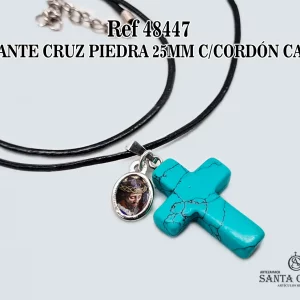 48447 COLGANTE CRUZ PIEDRA 25MM CON CORDÓN CAUCHO