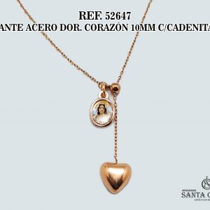 52647 COLGANTE CORAZÓN ACERO DOR. 10MM CON CADENITA 1MM
