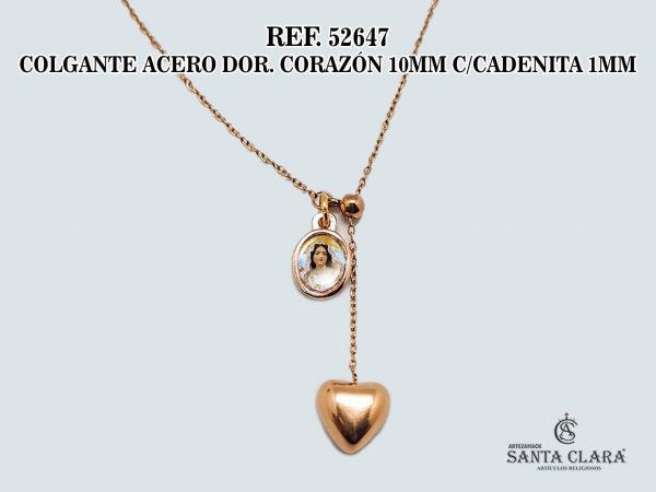 52647 COLGANTE CORAZÓN ACERO DOR. 10MM CON CADENITA 1MM