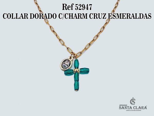 52947 COLLAR DORADO CON CHARM CRUZ ESMERALDAS
