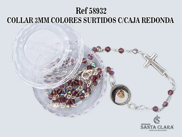 58932 COLLAR 3MM COLORES SURTIDOS CON CAJA REDONDA