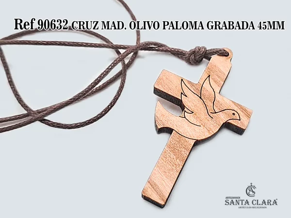 90632 CRUZ MAD. OLIVO PALOMA GRABADA 45MM